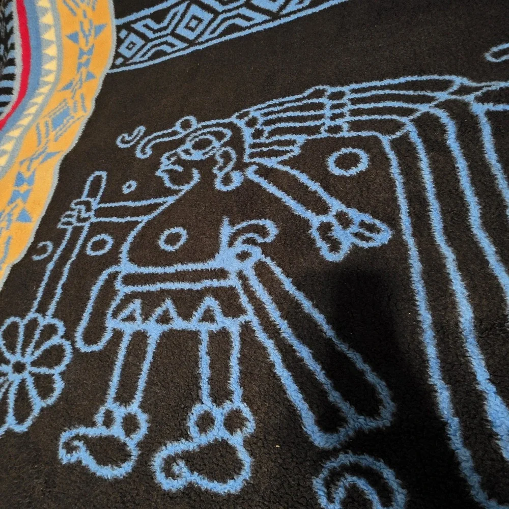 Vintage San Marcos Mexican Cobija Blanket 72x84 Reversible Aztec Mexico Large